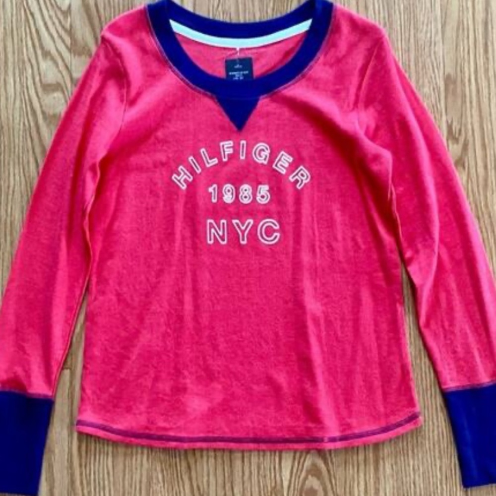 Tommy Hilfiger Pink and Blue Thermal Shirt Small